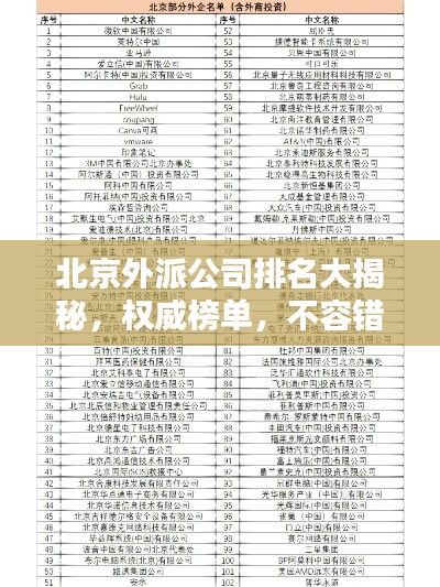 北京外派公司排名大揭秘,权威榜单,不容错过!