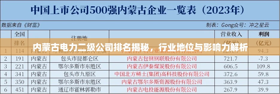 内蒙古电力二级公司排名揭秘,行业地位与影响力解析